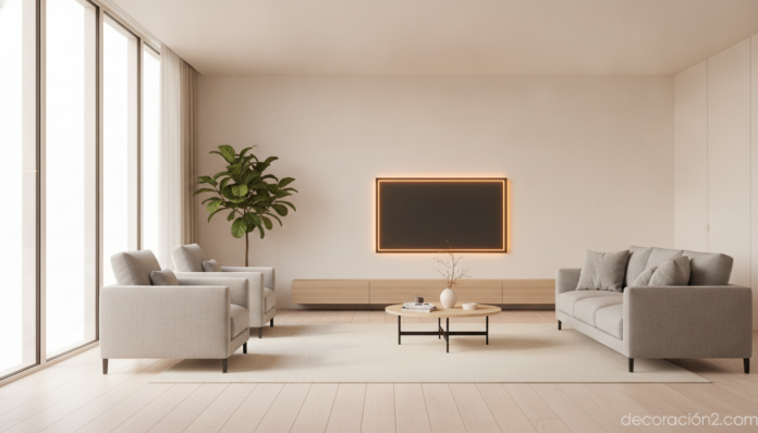 Televisor personalizable Philips Flavors integrado en un salón moderno y minimalista