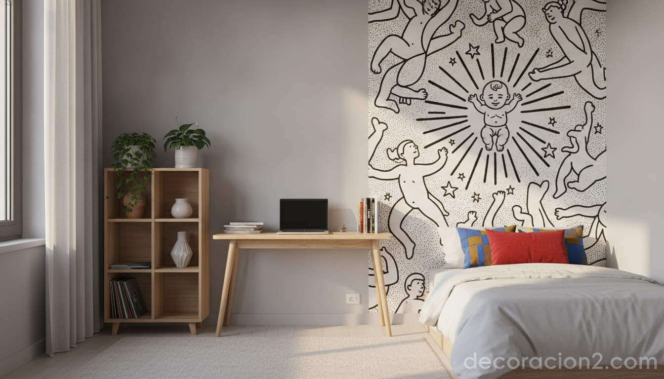 Vinilos de Keith Haring: pop art para vestir tus paredes 2 Dormitorio juvenil con mural de vinilos de arte pop en la pared
