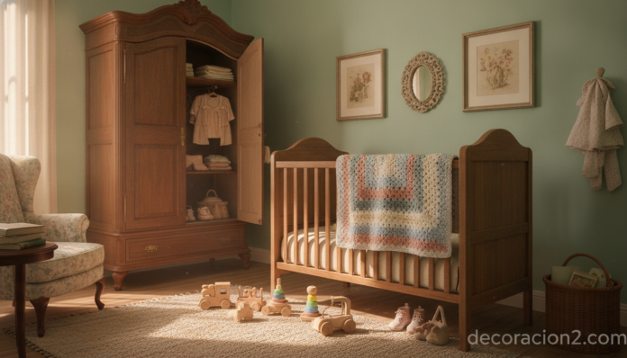 Habitación infantil decorada en estilo vintage con muebles de madera restaurados