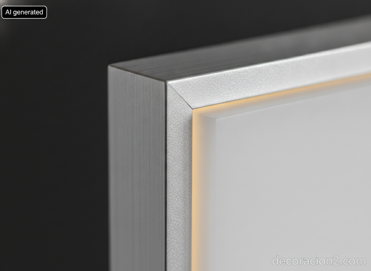 Detalle macro del canto de aluminio anodizado y el difusor de metacrilato mate de un módulo de luz