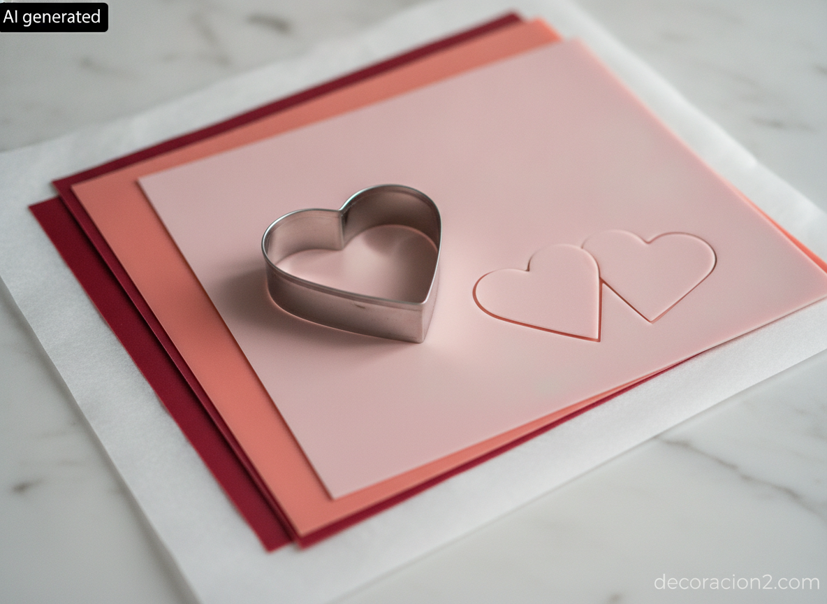 Primer plano de láminas de cera decorativa de colores y un cortante metálico con forma de corazón