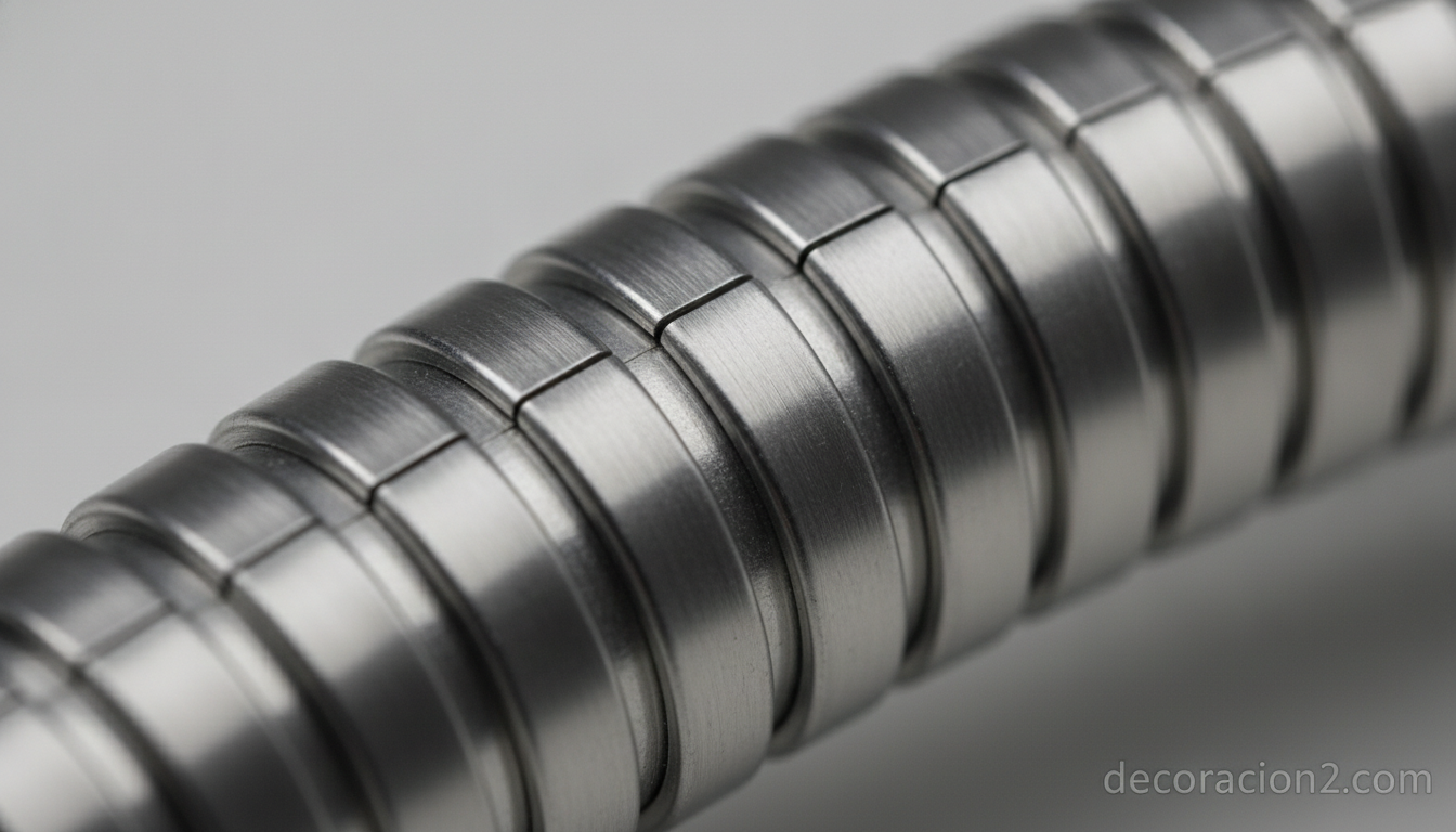 Detalle macro del tubo metálico flexible del radiador Ciussai