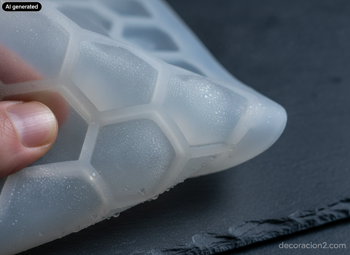Detalle macro de un molde de silicona de platino escarchado mostrando la textura de las cavidades