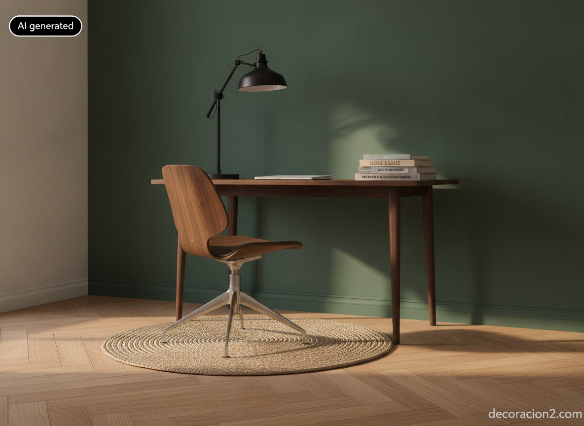 Silla RIN de Fritz Hansen: la carcasa japandi de Hiromichi Konno, medidas, precios y cómo integrarla 6 Despacho en casa con silla giratoria de contrachapado sobre base de aluminio junto a un escritorio de nogal