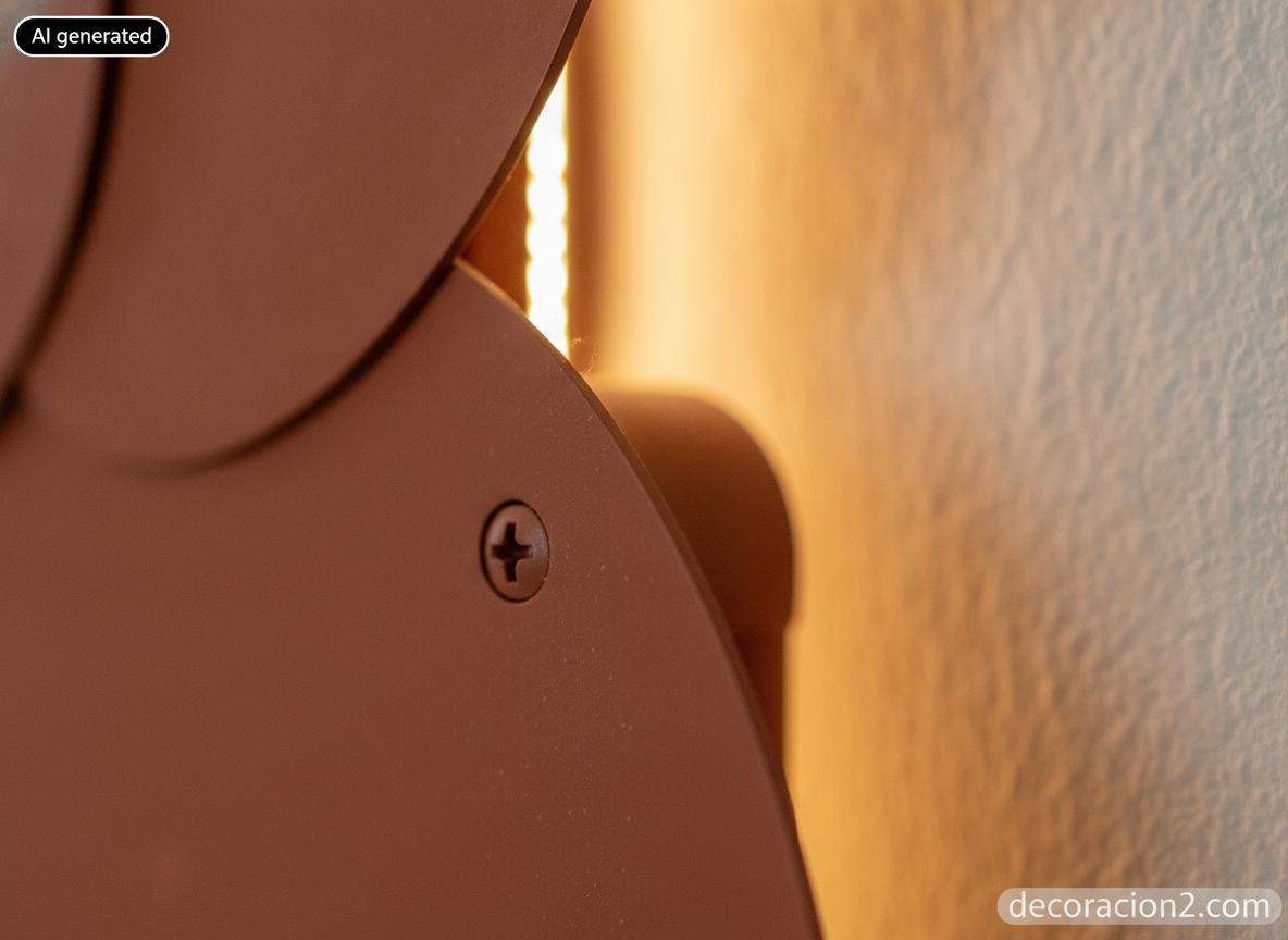 Detalle macro de una pieza de aluminio troquelado lacado de un radiador modular con tira LED al fondo