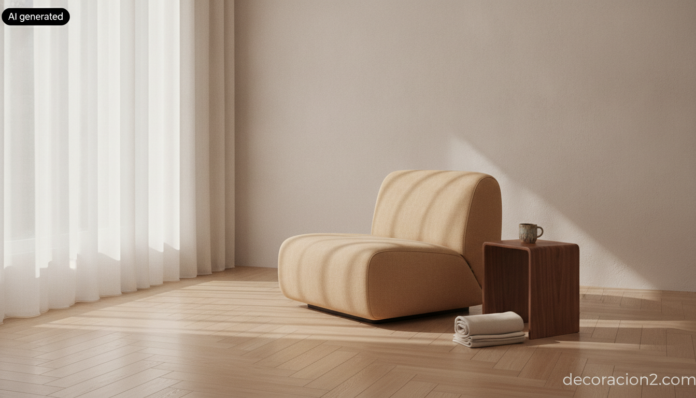 Sillón Lazy Bastard de diseño con asiento hundido en un salón luminoso con suelo de roble y ventanal