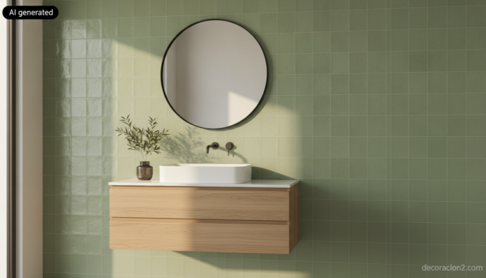 Baño moderno revestido con azulejos decorativos de acabado brillante