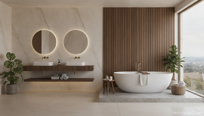 Bañera personalizada exenta en un baño de diseño italiano moderno