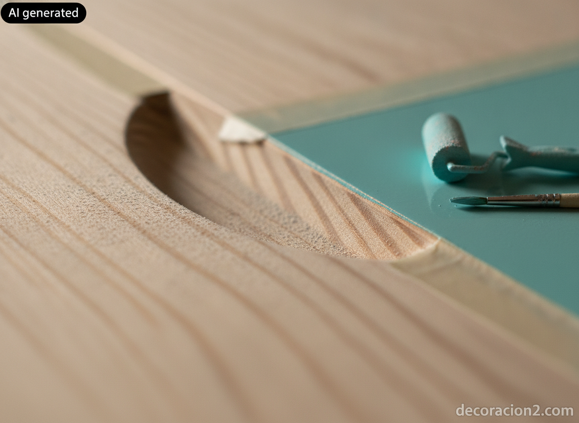 Restaurar una cómoda vieja y convertirla en mueble infantil: guía paso a paso 3 Detalle macro del rebaje redondeado tallado en el canto del cajón, con la madera lijada y la primera capa de esmalte turquesa