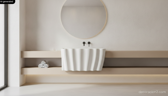 Baño moderno con lavabo de diseño ondulante de formas orgánicas