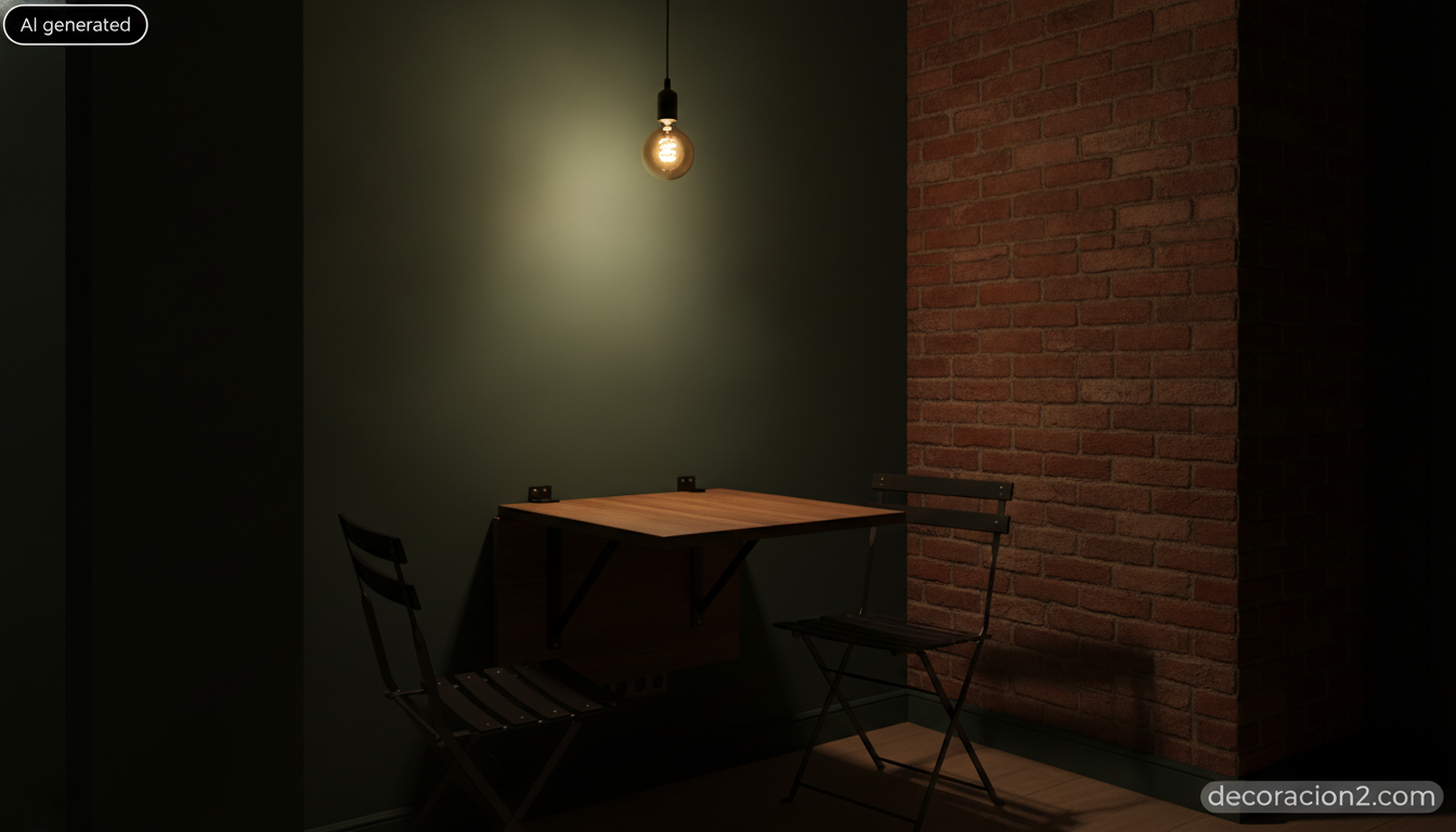 Mesa con sillas integradas: soluciones plegables para espacios pequeños 2 Mesa abatible de pared con asientos plegables desplegada en un estudio urbano