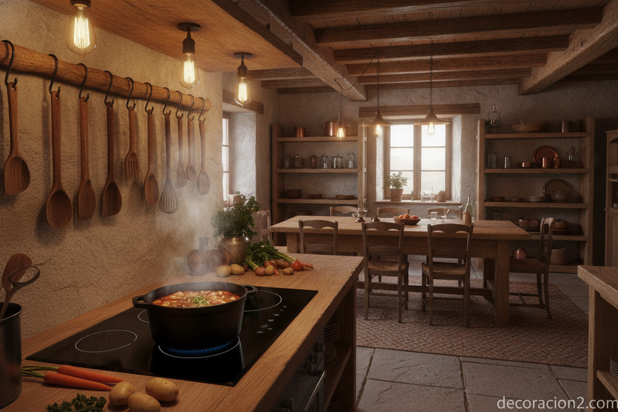Olla de hierro fundido cocinando un guiso en una placa de inducción