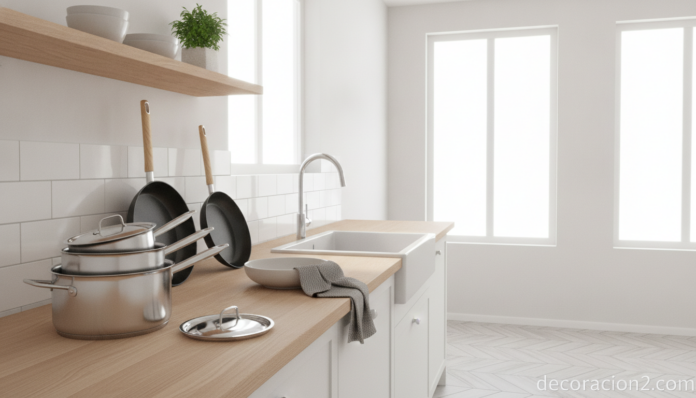 Ollas y sartenes de IKEA en una cocina de estilo nórdico