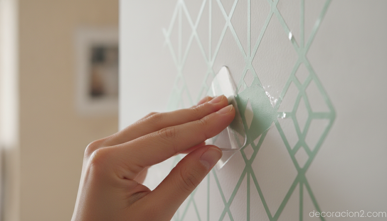 Vinilos decorativos para paredes: ideas para decorar con arte tu hogar 1 Detalle de un vinilo decorativo geométrico aplicado sobre una pared clara