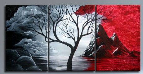 panel natural dibujado en blanco, negro y rojo