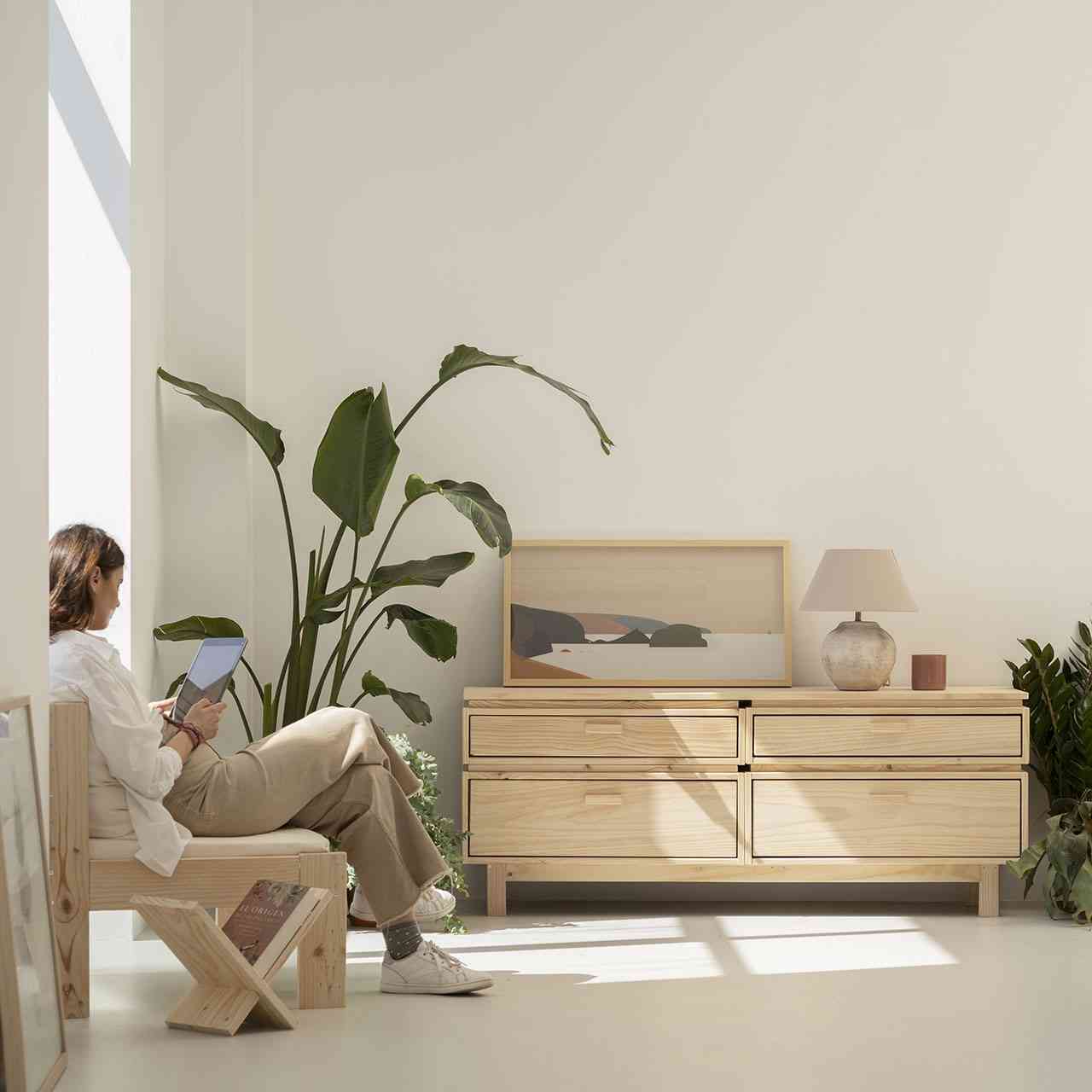 Cómoda de madera moderna para dormitorio, cajón de almacenamiento